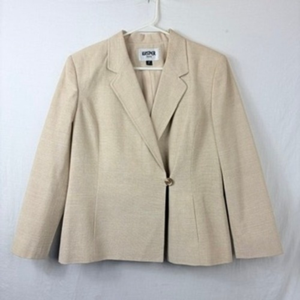 Kasper Woven Tan Single Button‎ Blazer Jacket Size 12P Casual Office Minimalist